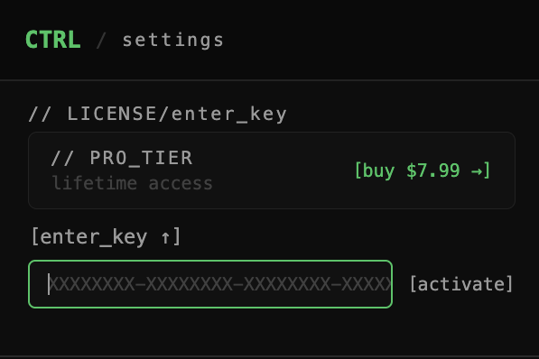ControlStack settings